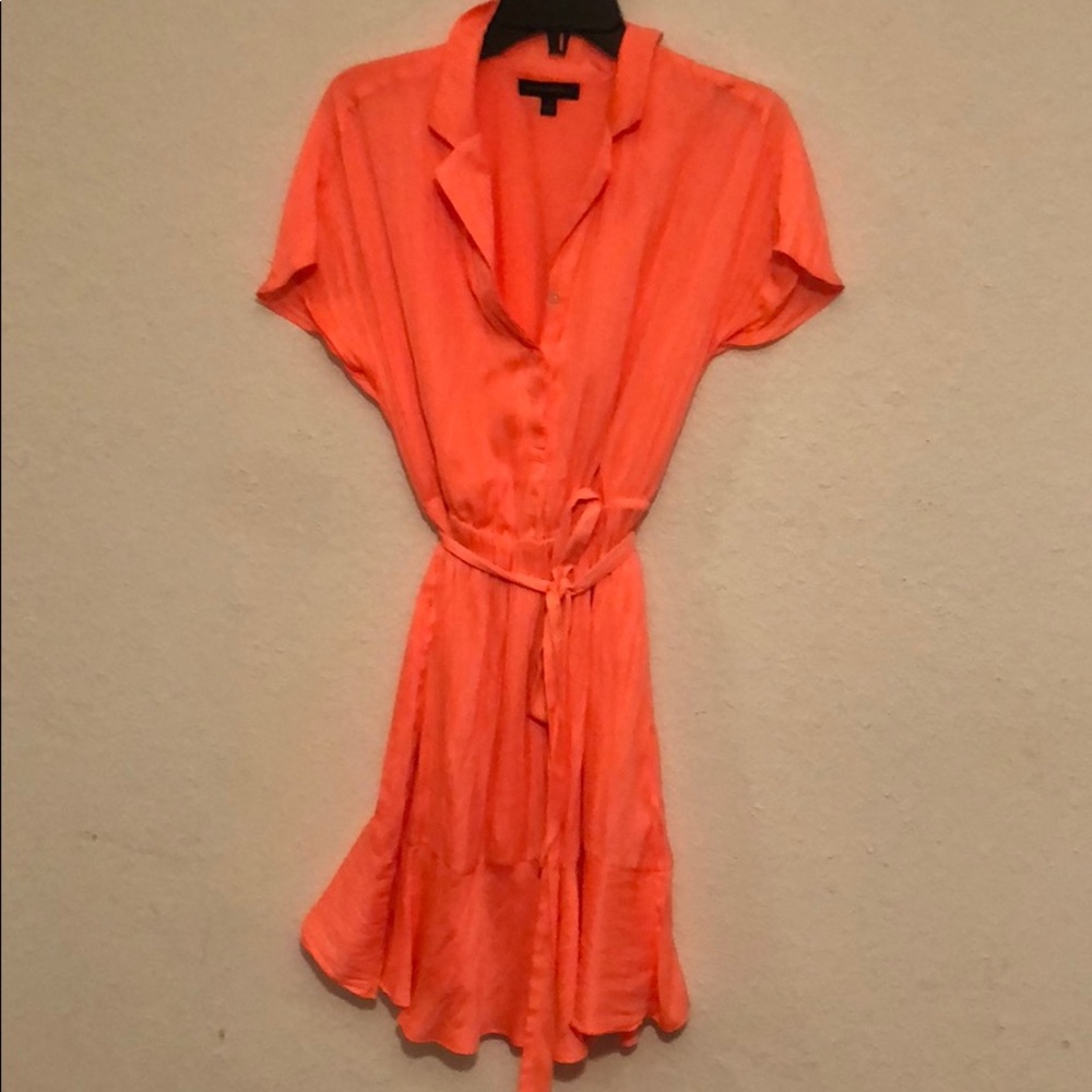 Neon pink satin shirt dress